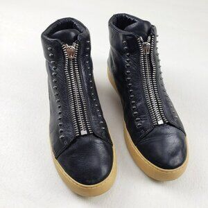 Frye Lena Rebel Zip Up Sneaker Womens 8.5 Black Leather Studded High Top Bootie